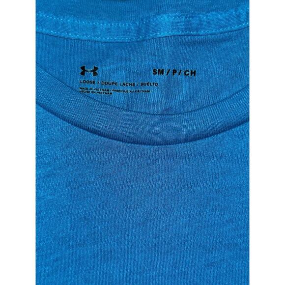 Under Armour Men’s Box Logo Short Sleeve Shirt Blue Size Small Loose Fit - Picture 3 of 8